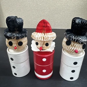 Set 3 porta fiammiferi a nido d'ape Babbo Natale anni 50 completamente completi made Japan - Foto 1 di 11