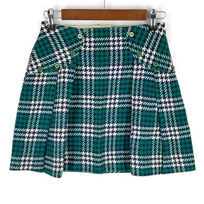VGT 60's 70's GREEN Blue Plaid Mini Skirt Grunge Preppy XS - Image 1 of 4