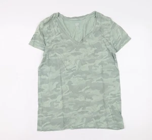 Gap Women's Green Camouflage T-Shirt V-Neck Medium - Picture 1 of 12