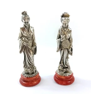 Coppia di Statue Geisha Placcate argento laminato 925 Anno1983 Arnaldo Giannelli - Zdjęcie 1 z 16