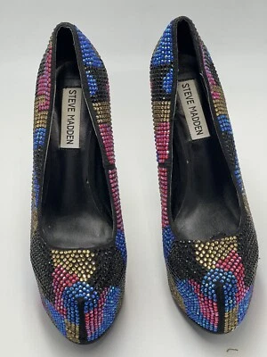 Steve Madden Divinyl Rhinestone Heels Club Bling Mardi Gras Prom 6.5M 6” Heel - Image 1 of 4