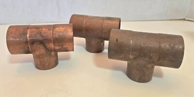 Three 1/2 (1.5") X 1 1/2 (1.5") X 11/4 (1.25") Copper Tee Sweat New no tags - Image 1 of 4