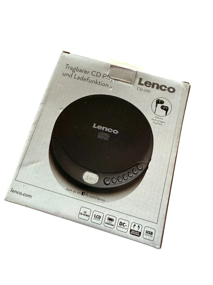 Lenco CD-010 - Tragbarer CD-Player mit Akku-Aufladefunktion - Schwarz - Bild 1 von 1