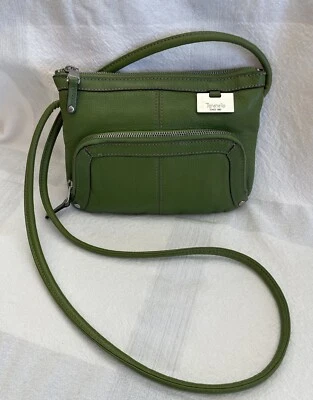 Tignanello Cuero Genuino Verde Cartera Bolso de Mano Hombro Bandolera Cremallera Foto 1 de 4