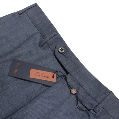 Zanella NWT Stretch Dress Pants Size 32 US Curtis In Blue Melange 100% Wool - Image 1 of 4