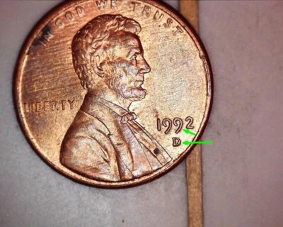 Denver Lincoln Memorial Penny 1992 - Doble "D" en la fecha. Ligera duplicación 9 Foto 1 de 4