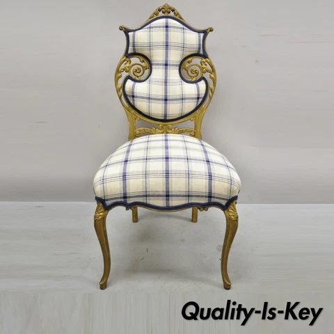 Antique French Victorian Gold Giltwood Scroll Carved Accent Side Chair Cover