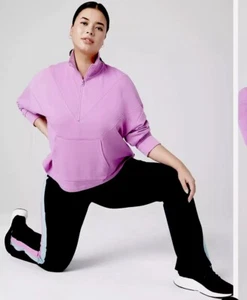 Lane Bryant LIVI Crop Zip-Neck Seamed Sweatshirt Plus 22/24 Orchid Purple NWT - Picture 1 of 18