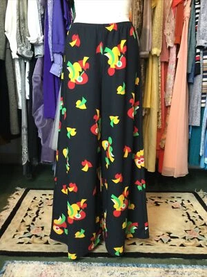 Vintage 70s Hippy Black Geometric Elephant Bell Bottom Pants 34” Waist Sz 14 - Image 1 of 4