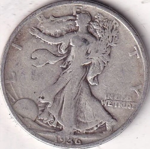 1936 SILVER Walking Liberty Half Dollar - F - #9 - BEAUTIFUL COLOR Cover