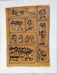Yanni Posnakoff nummeriert/bleistift signiert Lithographie 49/150 Orange People - Bild 1 von 4