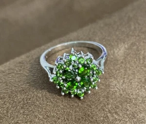Sterling Silver .925 Chrome Diopside Ring Flower/4Leaf Clover Center Sz 8 - Picture 1 of 9
