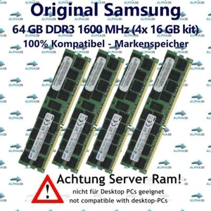 64 GB (4x 16 GB) RDIMM ECC REG DDR3-1600 SuperServer F627R3-F73 F627R3-FT RAM - Bild 1 von 1