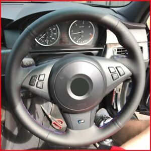 Black Leather Steering Wheel Cover for BMW E60 E63 E64 M5 M6 2005 2007 2008 G210
