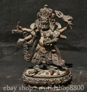 7.2" Old Chinese Copper Buddhism 1000 Arms Mahakala Wrathful Deity Statue - Picture 1 of 9