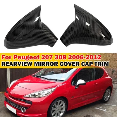 For Peugeot 207 308 2006-2012 Carbon Fiber Ox Horn Side Mirror Cover Trim Caps - Image 1 of 4