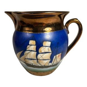 Antique Historical Copper Lustre Pitcher with American Eagle Shield and Ship - Picture 1 of 13