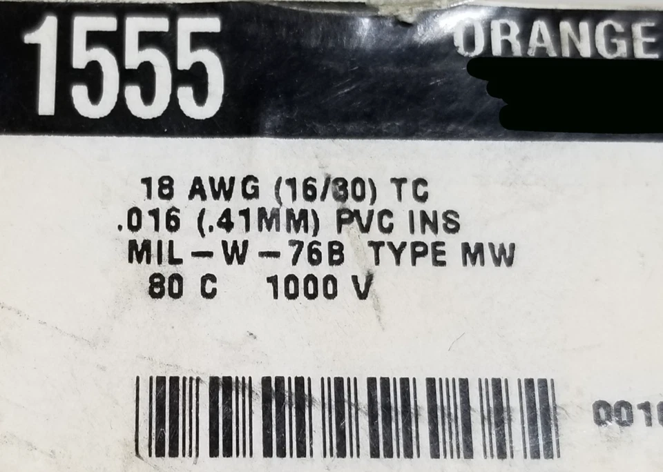 Alpha Wire Spool 1555 18awg 1000 Feet Orange Wiring Lead