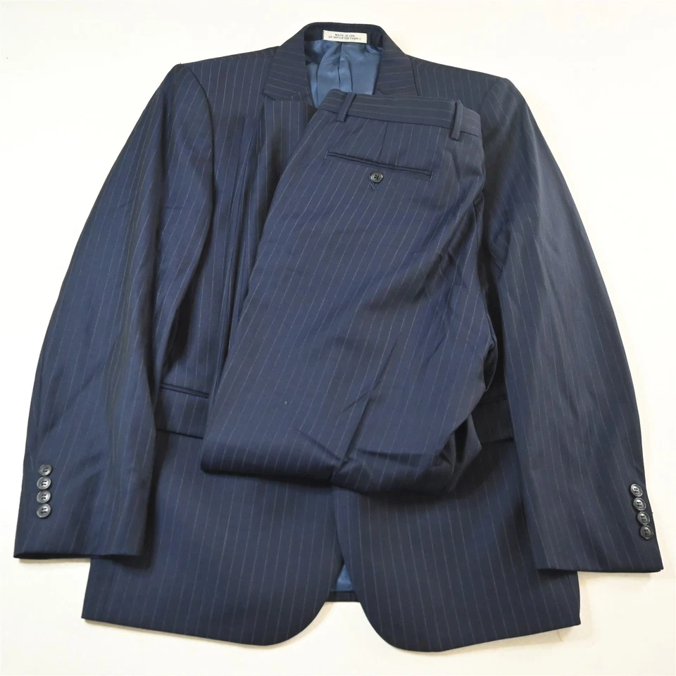 Traje de Hombre Joseph Abboud 42R 34x30 Azul Marino Rayas 100% Lana Reda Hecho en EE. UU. Foto 1 de 4