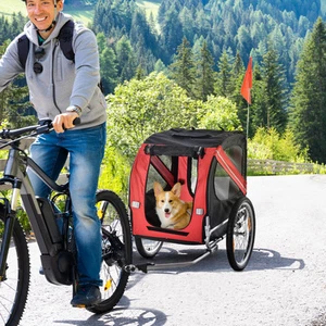 Dog Bike Trailer with 3 Entrances Large Wheels, Red - Picture 1 of 11