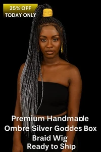 Handmade 30” Ombre Silver Grey Box Braids Wig – Full Lace, Knotless, Long, NWT  - Picture 1 of 24