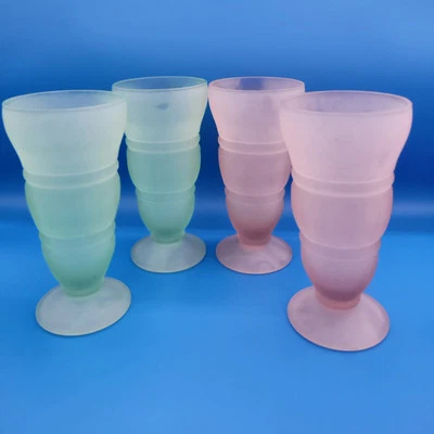 4 Vintage Frosted Soda Fountain Milkshake Ice Cream Sundae Glasses 6.75” 2 Color - Image 1 of 4