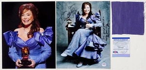 LORETTA LYNN Signed PSA/DNA COA Autograph Photo w/ 2005 GRAMMY DRESS GOWN FABRIC - Picture 1 of 8