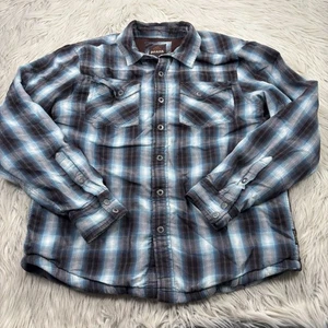 PrAna Men's M Blue Brown Plaid Asylum Flannel Shirt Shacket Thermal Lined - Picture 1 of 7