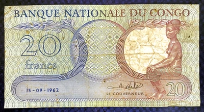 1962 CONGO - 20 FRANCS - P#4 - EZSU7 - Image 1 of 3
