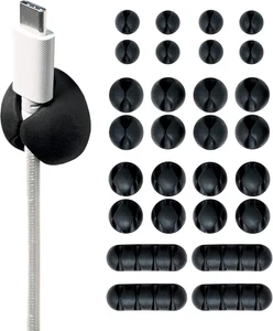Cable Clips - (Assorted 28-Pack) Black - Desk and Nightstand Cable Holder for Ph - Afbeelding 1 van 12