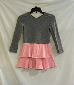 Hanna Andersson Size 5 110cm Gray Top Pink Tiered Bottom Long Sleeve Dress - Picture 1 of 10