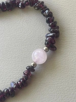 7" Rose Quartz & Garnet Round Beads Bracelet - Image 1 of 4
