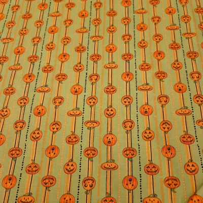Halloween Hoot BTY South Sea Imports Debbie Mumm Pumpkin Stripe Green
