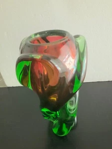 EUROPEAN HEAVY ABSTRACT ART GLASS MEDIUM VASE-STUNNING-VINTAGE-UNIQUE LOOK - Picture 1 of 7