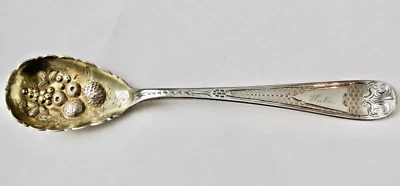 MONEDA ANTIGUA PLATA ORO CUENCO BRILLANTE GRABADO BAYAS CUCHARA 7-1/8" S. WEIDA? Foto 1 de 2