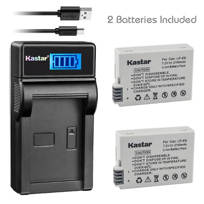 Kastar LP-E8 电池 + 充电器 适用于佳能 EOS t2i T3i t4i t5i 550D/600D/650D/700D — 第 1/4 张图片
