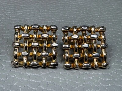 Gemelos vintage enchapados en oro amarillo con patrón tejido de cesta de Kreisler Foto 1 de 2
