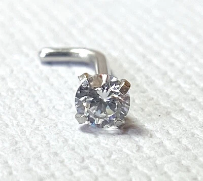 1pc Prong Set Clear CZ Gem 316L Surgical Steel L-Bend Nose Ring - Image 1 of 3