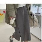 Womens Basic Knitted Midi Skirt New Design Split A-line Dress Slim Stright Dress