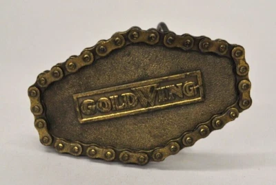 VTG Brass GoldWing Belt Buckle 1976 Great American Buckle Co Motorcycle Chain - Image 1 of 4