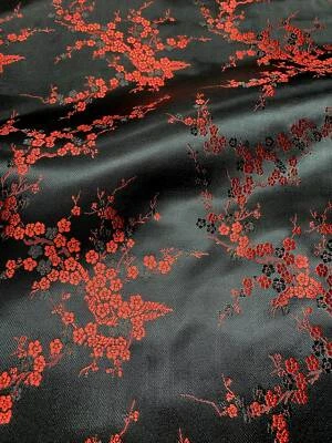 Черный и красный вишневый цветок кизила парчи ткани материал 36 «W BTY платье кимоно - Изображение 1 из 4