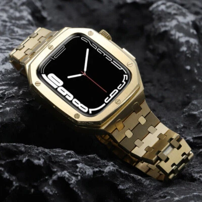 Stainless Steel Case Metal Band For Apple Watch Mod Kit 9/8/7/6/5/4 44mm 45mm - Image 1 of 4