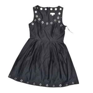 NEW Calvin Klein Black Fit & Flare Dress Size 8 Solid Cotton Blend Crew Neck - Picture 1 of 6