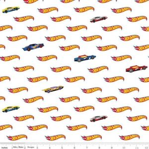 Fat Quarter Hot Wheels Cars Logo White 100% Cotton Fabric Riley Blake - Picture 1 of 1