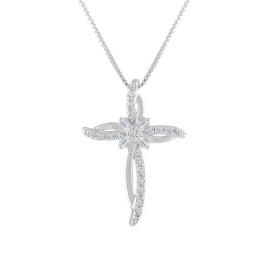 0.10 ct Round VVS1/D Diamond 925 Sterling Silver Cross Pendant Summer Sale - Image 1 of 1