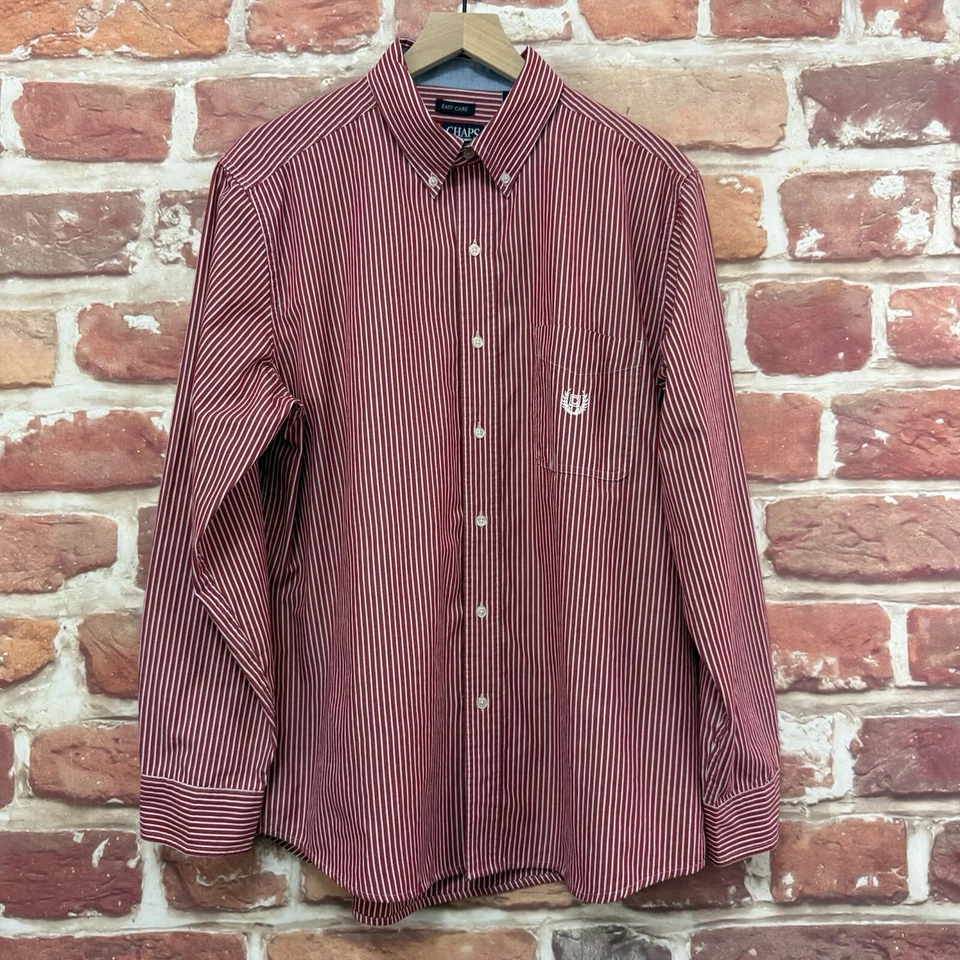 Ralph Lauren Chaps Shirt Mens Large Red White Striped Casual Button Front - Image 1 of 4