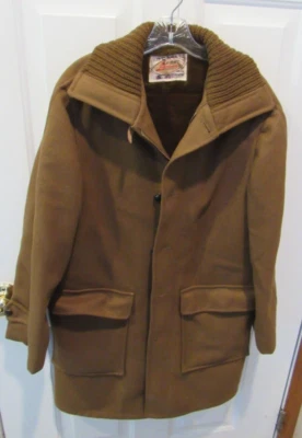 复古 Lakeland 原装长棕色冬季外套羊毛 50 年代 60 年代 38 码  — 第 1/4 张图片