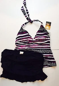NUEVO CON ETIQUETAS Island Escape 2 piezas lunares y rayas púrpura tankini - talla 8 - playa de verano - Imagen 1 de 1