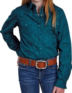 Roper Western Shirt Girls L/S Paisley Snap Green 03-080-0064-0631 GR - Picture 1 of 2