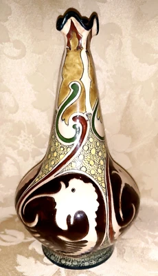 Jarrón antiguo Royal Bonn Germay antiguo holandés Art Nouveau con tapa festoneada 8,5" Foto 1 de 4